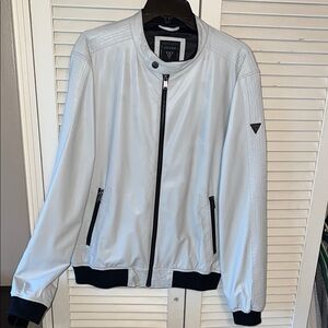 Guess Men's White and Black Bomber Jacket